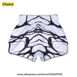 Lightweight Muay Thai Shorts Elastic Waist Side Split Graphic Fight Trunks Unisex Men Women White Satin Boxing Kickboxing Pants