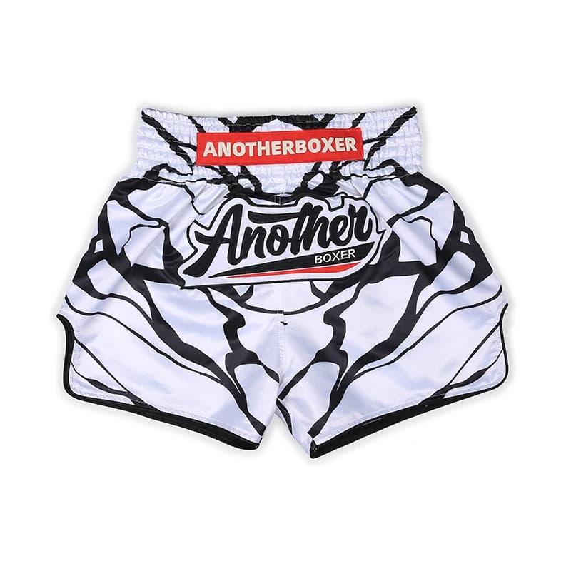 Lightweight Muay Thai Shorts Elastic Waist Side Split Graphic Fight Trunks Unisex Men Women White Satin Boxing Kickboxing Pants