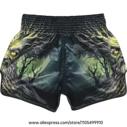 Muay Thai Boxing Shorts Men Women Youth Forest Tree Print Kickboxing Shorts Satin Fight Shorts for Gym Training MMA Sparring