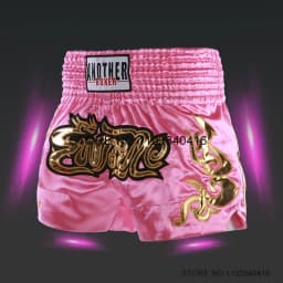 Shorts for Thai Boxing Embroidery Muay Thai Pants Men Women Kids Embroidery Satin Sparring Kickboxing Cage Fighting Shorts Pink