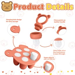 Baby Teething Relief Toy with Tray Replacement Pacifiers Breast Milk Ice Pop Molds Silicone Baby Fruit Feeder BPA-Free