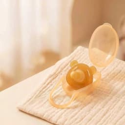 Bear Pacifier with Portable Storage Case, Soft Silicone Newborn Soother, Durable Breathable Bear Ear Vent Teething Dummy