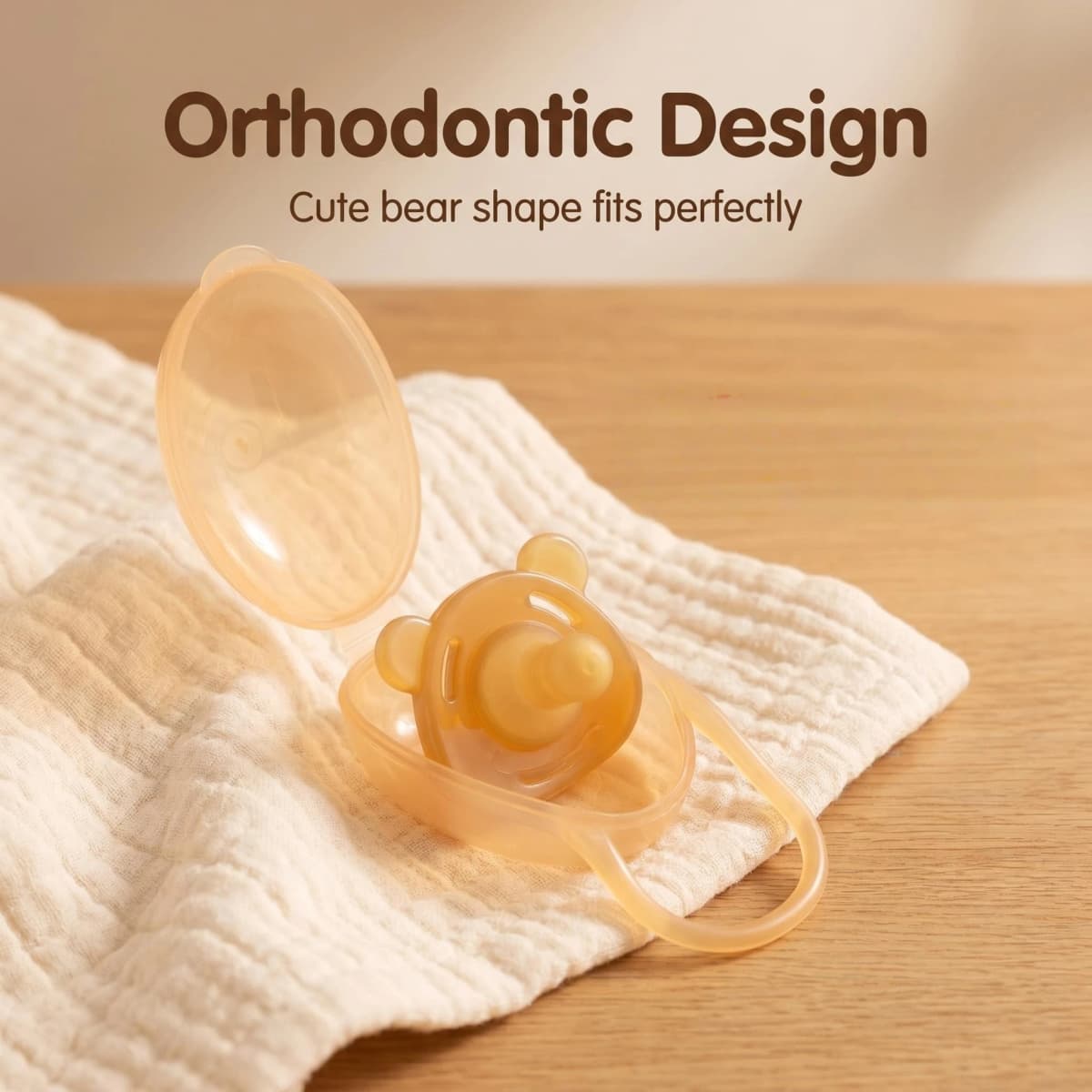 Bear Pacifier with Portable Storage Case, Soft Silicone Newborn Soother, Durable Breathable Bear Ear Vent Teething Dummy