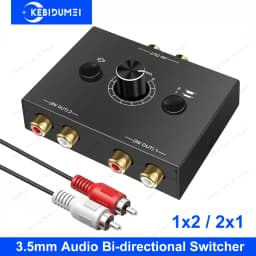 Bi-Directional Audio Switcher RCA Audio Adapter with Mute Button 2 in 1 Out/1 in 2 Out RCA Stereo Audio Switch for Speaker