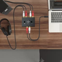 Bi-Directional Audio Switcher RCA Audio Adapter with Mute Button 2 in 1 Out/1 in 2 Out RCA Stereo Audio Switch for Speaker