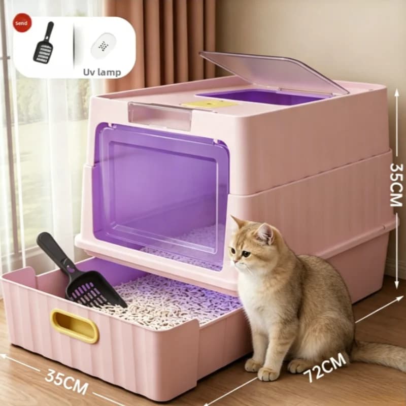 Extra Large Enclosed Cat Litter Box With UV Sterilization Drawer Type Anti Splash Odor Control Spacious For Fat Cats Easy Clean