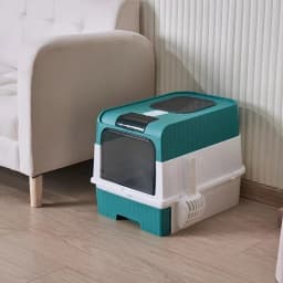 Portable Collapsible Cat Litter Pan With Splash Guard And Plastic Scoop Covered Cat Litter Box With Lid Easy To Clean Kitty Toil