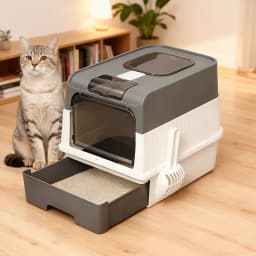 Portable Collapsible Cat Litter Pan With Splash Guard And Plastic Scoop Covered Cat Litter Box With Lid Easy To Clean Kitty Toil