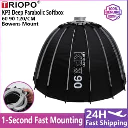 Triopo KP3 Quick Fold Deep Parabolic Softbox 60/90/120cm Bowens Mount Honeycomb Grid Compatible with Godox JINBEI