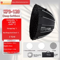 Triopo KP3 Quick Fold Deep Parabolic Softbox 60/90/120cm Bowens Mount Honeycomb Grid Compatible with Godox JINBEI
