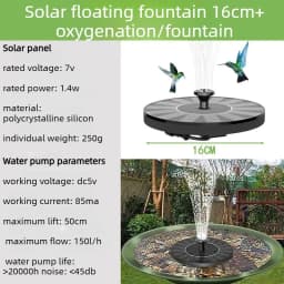 Solar Outdoor Fountain, Water Pump for Bird Baths, Garden Ponds, Pools, Fish Tanks & Aquariums