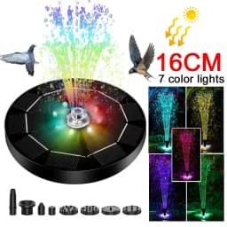 Solar Rotating Fountain Color 7 LED Light Solar Fountain 3W 6 Nozzle Water Pump Outdoors Bird Bath Garden Floating DIY Cistern
