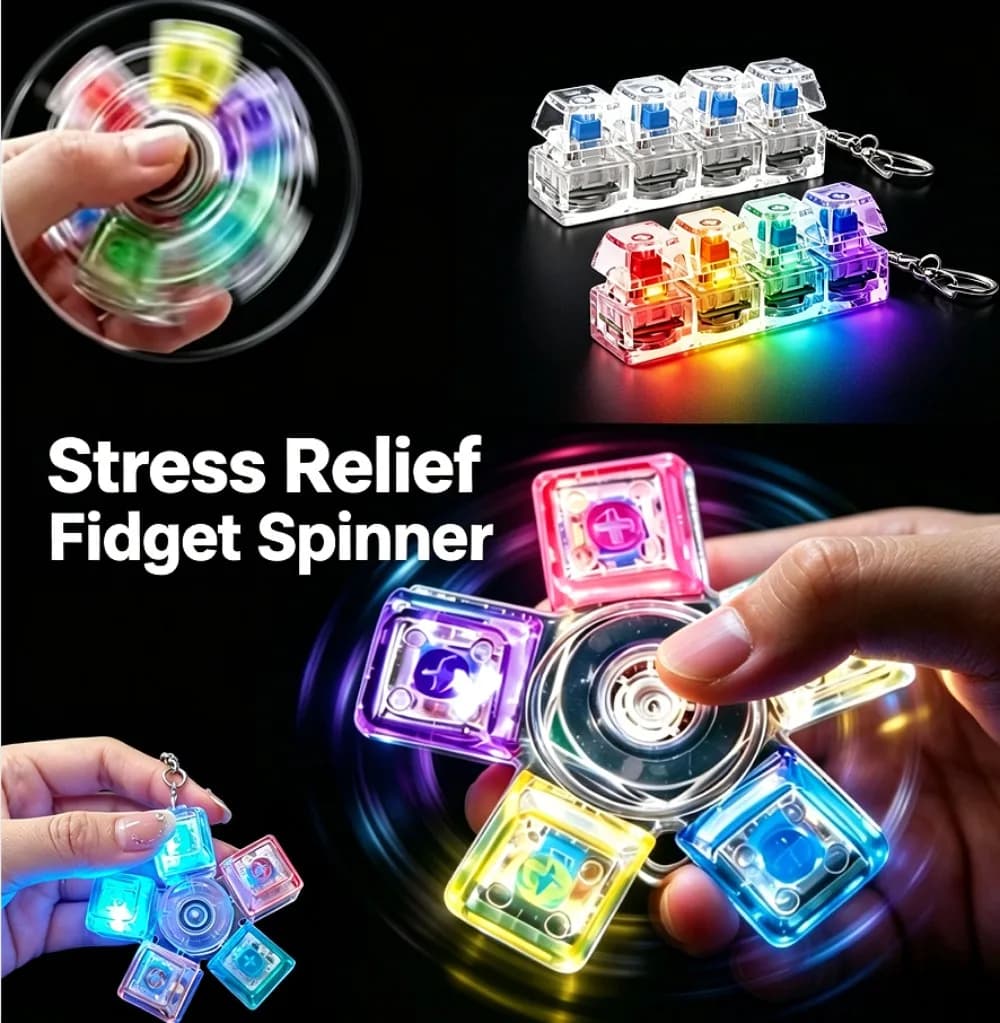 Popular Fidget Keyboard Pop It, Transparent Button Toy Spinning Top Style, Party Gift, Stress Relief for Adults Office Use