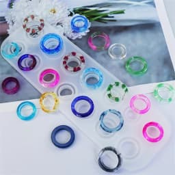 1pc Resin Ring Molds Silicone, Resin Molds 14 Sizes with Round and Rhombic Faces for Making Rings,