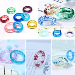 1pc Resin Ring Molds Silicone, Resin Molds 14 Sizes with Round and Rhombic Faces for Making Rings,
