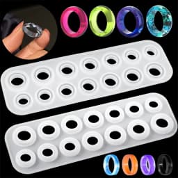 1pc Resin Ring Molds Silicone, Resin Molds 14 Sizes with Round and Rhombic Faces for Making Rings,