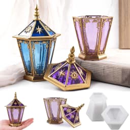 Eid Ornaments Candle Jar Silicone Mold DIY Hexagon Star Moon Relief Jewelry Storage Box Crafts Making Plaster Resin Clay Molds