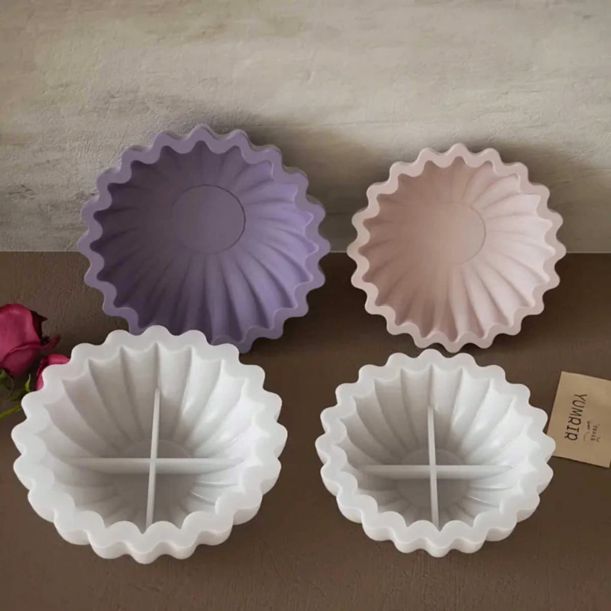 Large/Medium Flower-Shaped Storage Bowl Silicone Mold, Ripple Flower Pot Silicone Mold, Furniture Atmosphere Decoration, Item Storage Bowl Mold