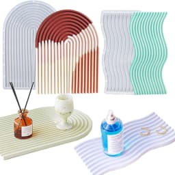Geometric Tray Resin Mold Epoxy Resin Wave Shaped Silicone Molds for Cup Mat Holder DIY Home Decor Gypsum Ornaments Making Mould