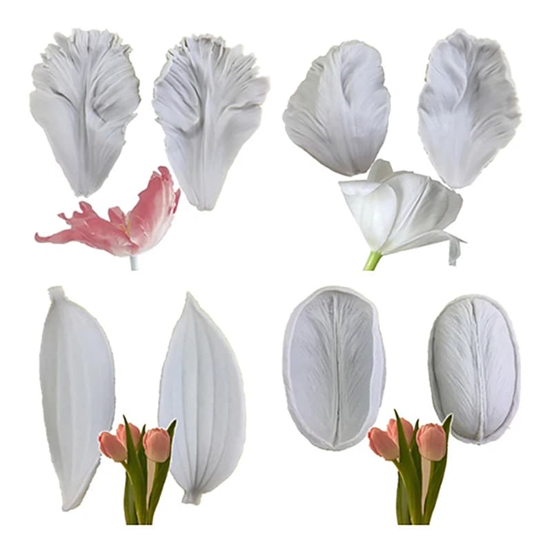 New Sale 2Pcs Tulip Petal Silicone Mold Cake Decorating Tools Veiner Mold Gumpaste Mold, Sugarcraft, Resin Clay Moulds