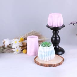 1PC Cylindrical Vase Resin Silicone Mold DIY Striped Flower Pot Candle Holder Plaster Candle Cup Handmade Mold Making Reusable