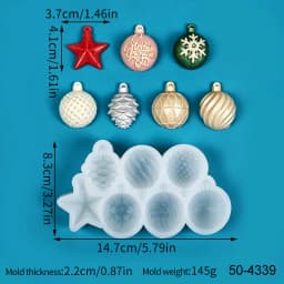 Christmas Ornament Silicone Mold 8-Cavity Xmas Ball Star Snowflake Pinecone Pendant DIY Christmas Tree Hanging Decor Resin Mold
