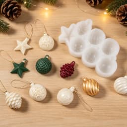 Christmas Ornament Silicone Mold 8-Cavity Xmas Ball Star Snowflake Pinecone Pendant DIY Christmas Tree Hanging Decor Resin Mold