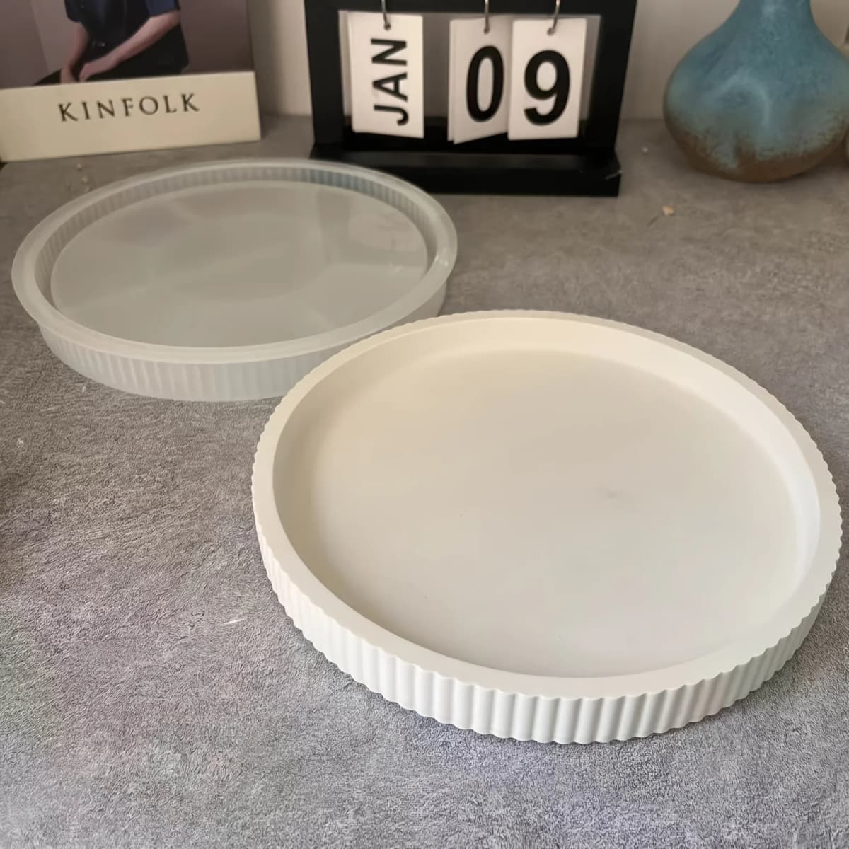 1pc Striped Round Tray Decorative Storage Tray Planter Base Silicone Mold For Resin Plaster Ornament Concrete Silicone Mold