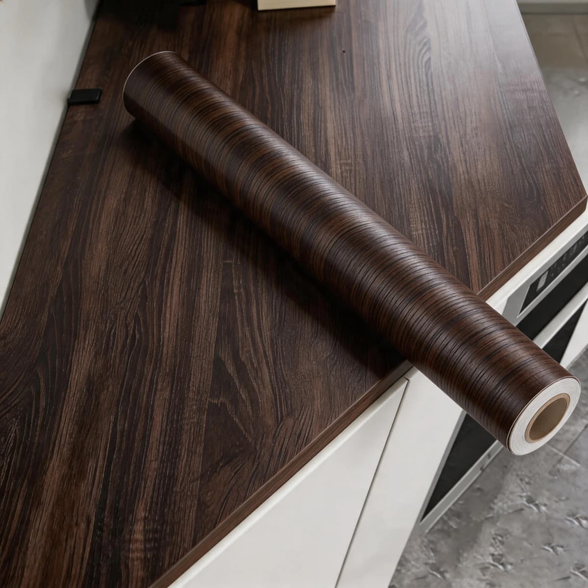 1Roll Dark Wood Grain Wallpaper, Self-Adhesive Waterproof Peel and Stick Film for Kitchen Countertop Cabinet Door Furniture