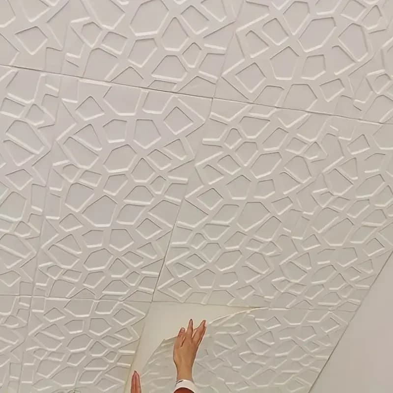Modern Grid 3D PVC Wallpaper Self Adhesive Waterproof Stain Resistant Wall Sticker 35cmx35cm for Living Room Bedroom Kitchen - 4