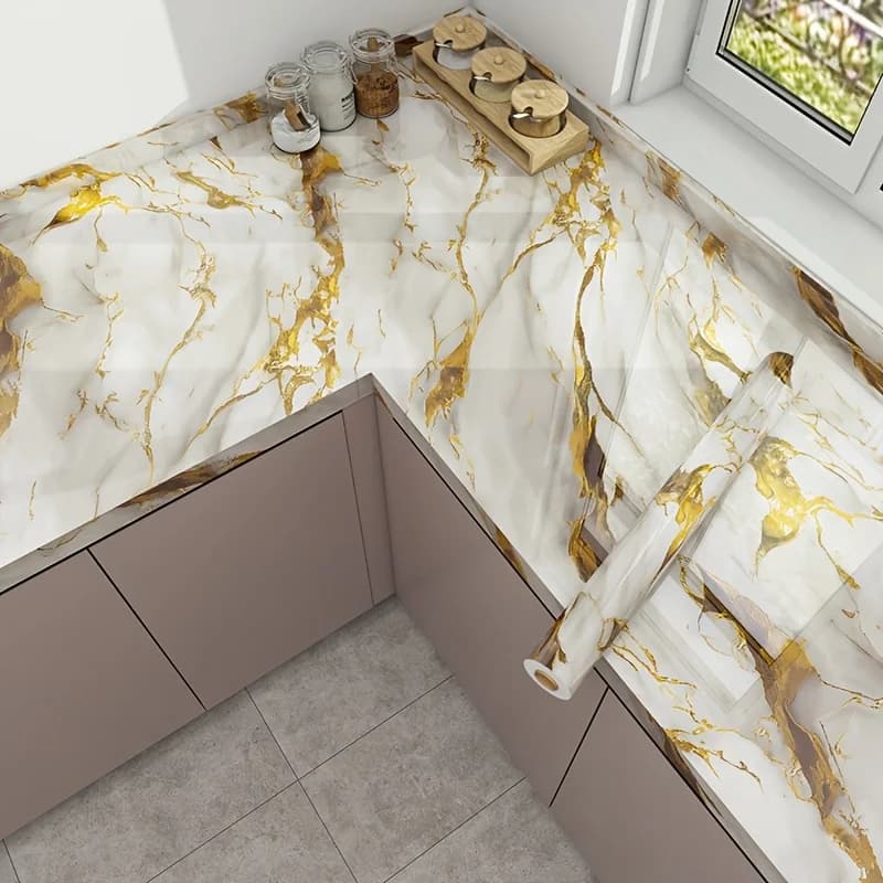 Self Adhesive Marble Wallpaper 3Mx60CM Peel and Stick Wall Sticker Waterproof Heat Resistant Kitchen Backsplash Countertop Decor