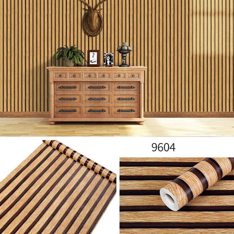 45CM PVC Wood Striped Self-Adhesive Wallpaper Background Wall Desk Cabinet Furniture Renovation Waterproof Sticker