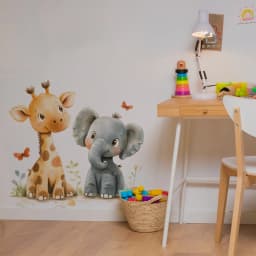 Cartoon Animal Wall Stickers - Giraffe And Elephant Design Removable Waterproof Decals For Kids Room, Nursery, Classroom Decor