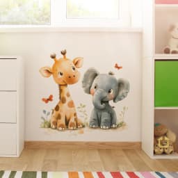 Cartoon Animal Wall Stickers - Giraffe And Elephant Design Removable Waterproof Decals For Kids Room, Nursery, Classroom Decor