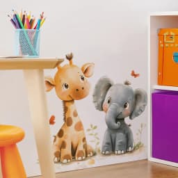 Cartoon Animal Wall Stickers - Giraffe And Elephant Design Removable Waterproof Decals For Kids Room, Nursery, Classroom Decor