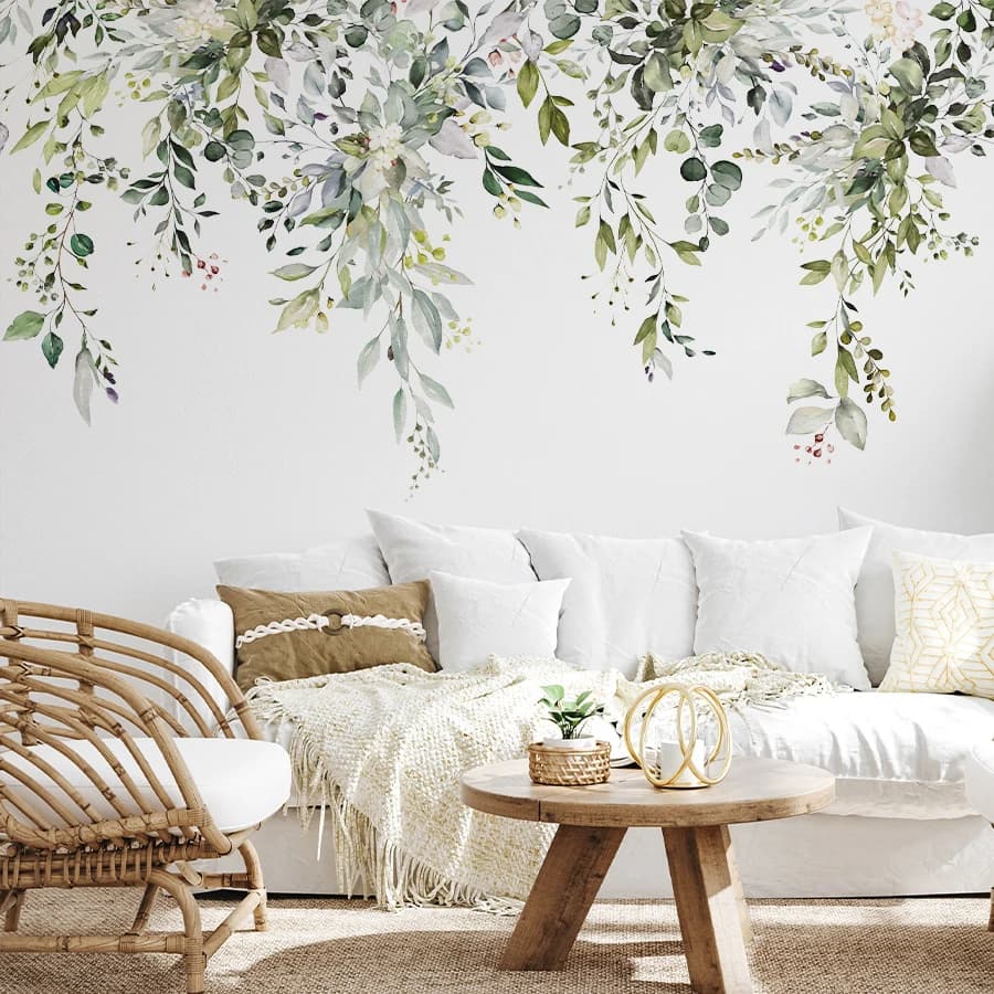 Watercolor Vines Wall Stickers Removable Self-Adhesive Vinyl Decals For Home Decor Greenery Art Nursery Or Bedroom Decoration