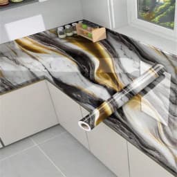 10M Marble Decor Stickers Self Adhesive Waterproof Oil Proof Aluminum Foil Wallpaper for Kitchen Cabinet Countertop Renovation