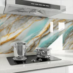 10M Marble Decor Stickers Self Adhesive Waterproof Oil Proof Aluminum Foil Wallpaper for Kitchen Cabinet Countertop Renovation