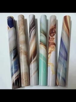 10M Marble Decor Stickers Self Adhesive Waterproof Oil Proof Aluminum Foil Wallpaper for Kitchen Cabinet Countertop Renovation