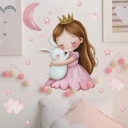 Cute Cartoon Girl Hugging Rabbit Wall Sticker Nursery Kids Room Decor Removable Self-Adhesive Home Art Decal