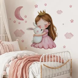Cute Cartoon Girl Hugging Rabbit Wall Sticker Nursery Kids Room Decor Removable Self-Adhesive Home Art Decal