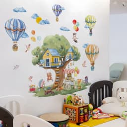 Cartoon Tree & Balloon Animals Wall Decals - Large Removable Vinyl Stickers For Kids Room Playroom Whimsical Forest Theme Decor
