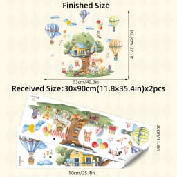 Cartoon Tree & Balloon Animals Wall Decals - Large Removable Vinyl Stickers For Kids Room Playroom Whimsical Forest Theme Decor