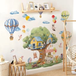 Cartoon Tree & Balloon Animals Wall Decals - Large Removable Vinyl Stickers For Kids Room Playroom Whimsical Forest Theme Decor