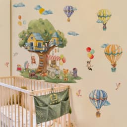 Cartoon Tree & Balloon Animals Wall Decals - Large Removable Vinyl Stickers For Kids Room Playroom Whimsical Forest Theme Decor