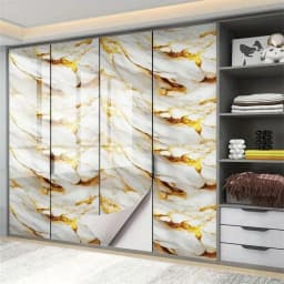 8M Marble Decor Stickers Self Adhesive Waterproof Oil Proof Aluminum Foil Wallpaper for Kitchen Cabinet Countertop Renovation