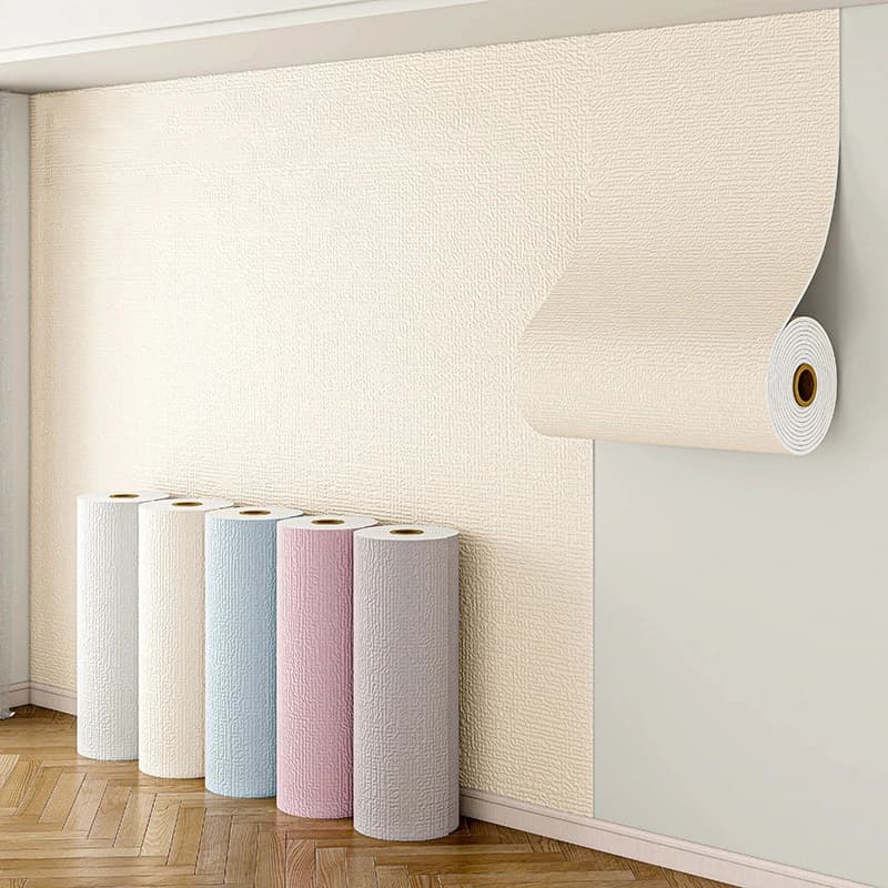 50cmX2.8m/10m Linen Self-adhesive PVC Solid Color 3D Foam Thickened Waterproof Background Wall Home Decor Wallpaper Wall Sticker