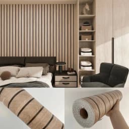 40cmx3m Brown Stripe Pattern Wall Sticker Peel&Stick Waterproof Stain Resistant Wallpaper Home Living Room Ceiling Wall Decor