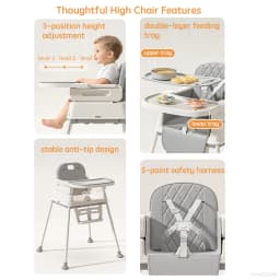 PANGDUBE Foldable Baby High Chair Portable Infant Feeding Seat Convertible Booster Toddler Meal Chair with Wheels Tray