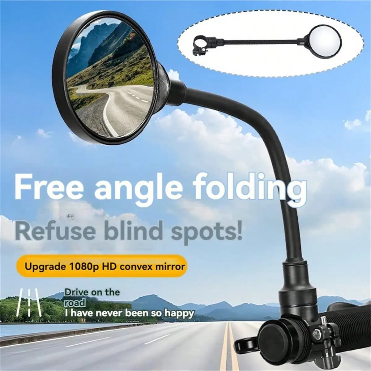 1PC Bicycle 360 Degree Rotation Adjustable Hose Rearview Mirror Super Light and Easy To Remove Reflective Handlebar Mirror
